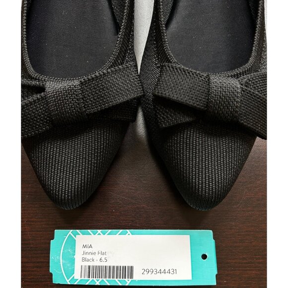 MIA Jinnie Flats Womens 6.5 Black Bow Pointed Toe Slip-On Dress Shoes Ballet - Picture 2 of 7